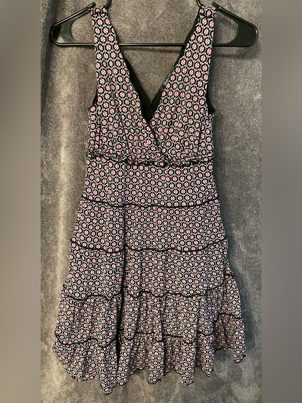 Style & Co. Black and Pink V-Neck Tiered Mini Dress